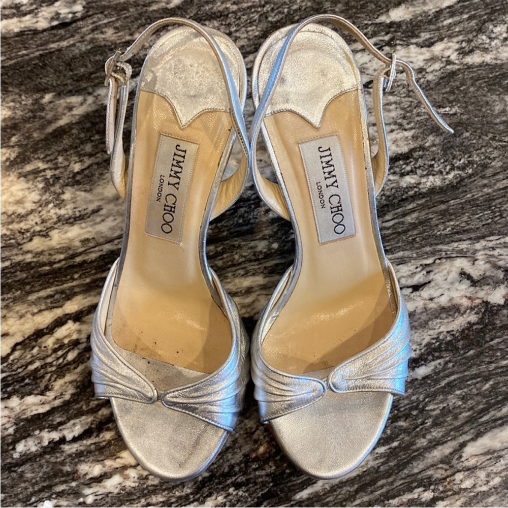 Jimmy Choo metallic Napa silver heel Size 5